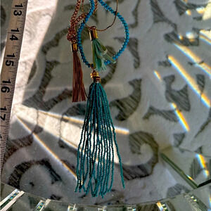 Express Long turquoise gold chain tassel necklace